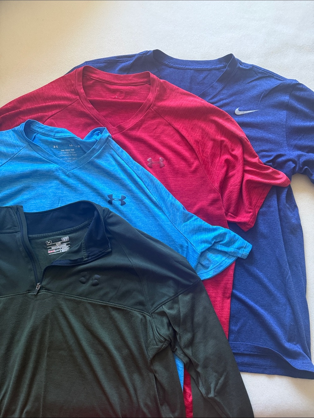 BUNDLE 4 sport shirts Nike Dri-Fit Under Armor UA long short sleeve Large L